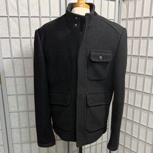 Tristan Black Military Field Jacket with Stand Collar, Large